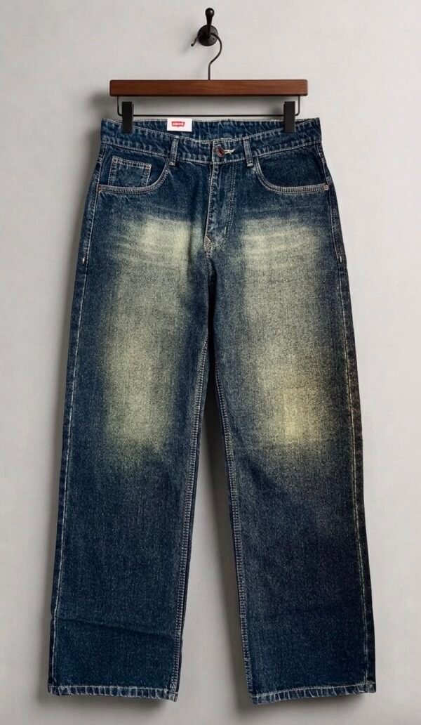 Men’s Dark Blue Vintage Washed Straight Fit Jeans