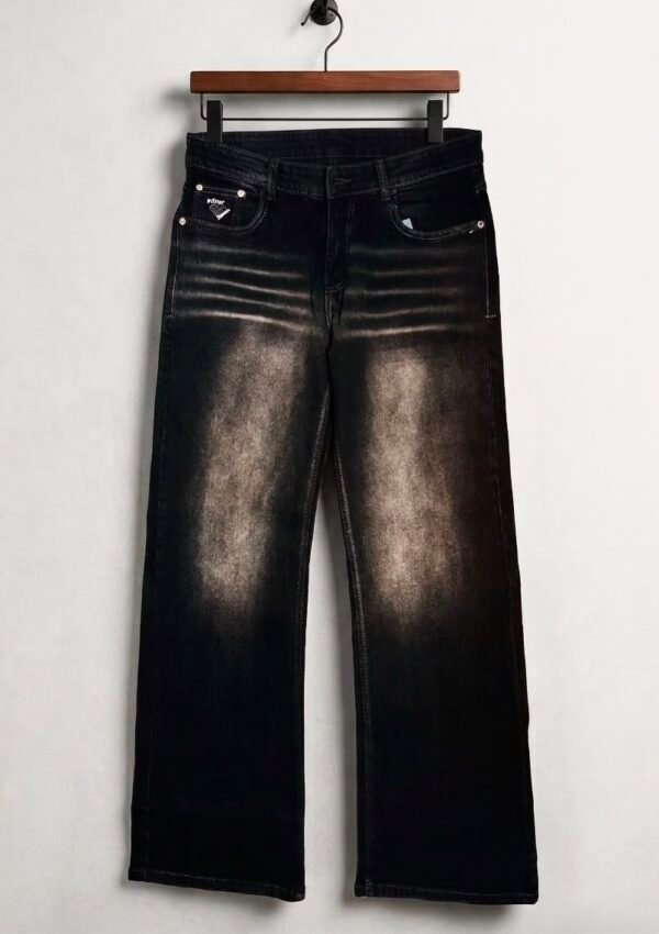 Black Smoke-Wash Straight Fit Jeans | Bleached Fade Denim for Men
